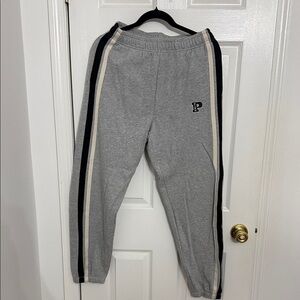 PINK Victoria's Secret Women Gray Sweatpants with Black and Cream Stripes
